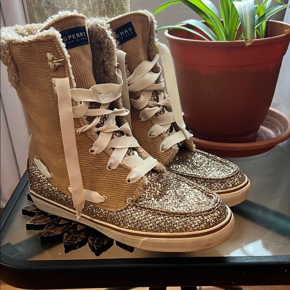 Sperry Women's Glitter Tan High-Top Sneakers